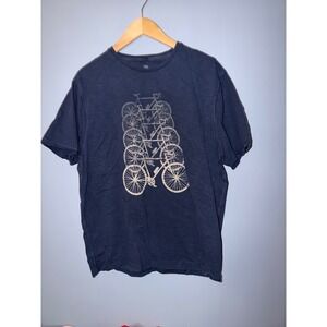 M&S Collection Mens Navy Blue Pure Cotton Laundered Bicycle‎ Graphic T-Shirt L
